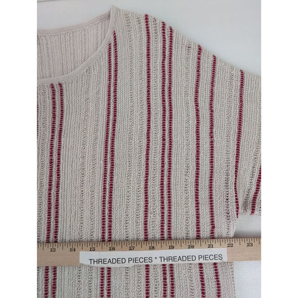 Per Se Carlisle Open Knit Top Womens L Beige Red Short Sleeve Career Casual - Picture 9 of 10